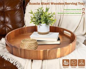 Plateau et plat de service rond en bois d'acacia moderne - Product Image 2