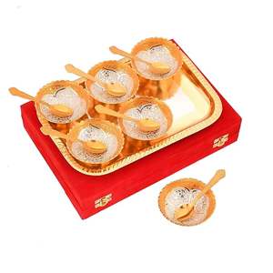 ชุดถาดเสิร์ฟชามเคลือบทองคำสุดหรู พร้อมช้อน กล่องกำมะหยี่สีแดง ของชำร่วยงานแต่งงานสุดอลังการ ชุดอาหารค่ำสำหรับจัดเลี้ยงสุดหรู - Product Image 4