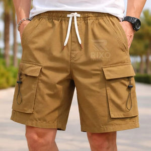 Shorts en toile décontractés pour hommes |   Shorts d'été 100% polyester anti-plis taille haute style cargo imprimé personnalisé avec cordon de serrage - Product Image 2