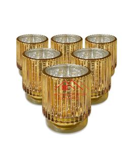 Bougie décorative pour la maison et l'hôtel, vente chaude, bougeoir en verre à motif nervuré, finition dorée - Product Image 1