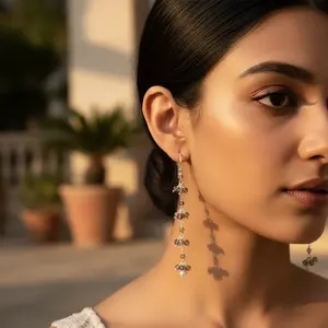 Pendientes Colgantes de Plata 925 con Cuarzo Ahumado y Perla de Agua Dulce Dorada, Diseño de Flor, Regalo para Mujer, Patrón de Esmeralda y Amatista - Product Image 2