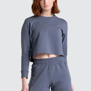 Proveedor Mayorista de Sudaderas de Cuello Redondo con Lavado Ácido Personalizado, Sudaderas de Gimnasio y Fitness de Otoño para Mujer, Sudadera Holgada de Algodón Lisa OEM - Product Image 1