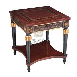 Luxury Classic Glass Top Wooden <b>Coffee</b> <b>Table</b> <b>Set</b> With Gold Details - Product Image 6