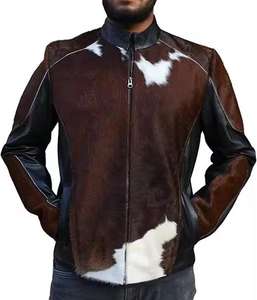 Veste de motard en cuir de vache naturel de qualité supérieure, avec poils, décontractée, coupe-vent, manteau d'hiver, bouton, style streetwear, chauffée - Product Image 1