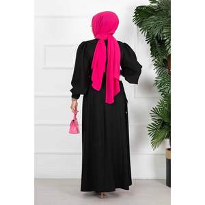 Robe Hijab en lin avec liens latéraux Noir - Product Image 2