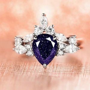 Romantique poire coupe bleu grès laboratoire créé ensemble Unique 925 bague de mariage en argent Sterling pour les fêtes de bijoux de fiançailles des femmes - Product Image 1