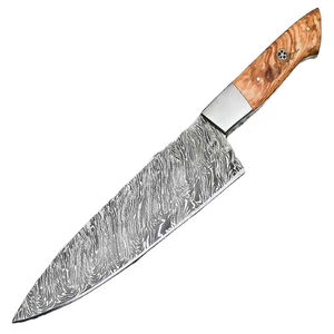 Couteau de chef en acier Damas à lame robuste avec manche en bois, compatible lave-vaisselle, tranchant supérieur pour une durabilité à long terme - Product Image 1