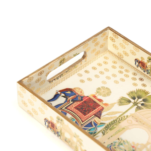 DULI Lot de 3 plateaux en bois MDF avec imprimé éléphant et chameau enduit d'émail imperméable - Product Image 3