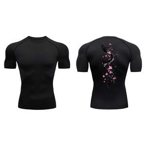 T-shirt de compression d'été à motif solide athlétique pour hommes à séchage rapide Gym Workout Running Tops 100% Cotton Athletic Activewear - Product Image 1