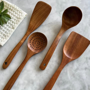 Ensemble d'ustensiles en bois naturel moderne et écologique en gros, divers modèles, cuillère, fourchette, service, cuisine, fête, couverts, Crescent Crafts - Product Image 1