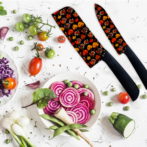 Juego de 6 Cuchillos de Cerámica con Hoja Estampada de Flores, Personalizados, Ecológicos, Hechos a Mano, Comerciales, con Mango de Plástico, Ambidiestros, Aptos para Lavavajillas - Product Image 5