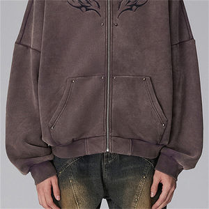 Sudadera con Capucha de Felpa Gruesa y Pesada de Algodón Lavado a la Piedra con Bordado de Llama, Estilo Vintage y Ecológico para Invierno - Product Image 6