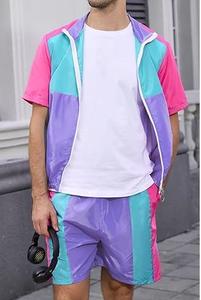 Personnalisable Hommes Haute Qualité Casual Wear Respirant À Manches Courtes Fermeture Éclair Vestes Coupe-Vent Ensembles Coupe-Vent Survêtement Court - Product Image 5