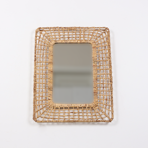 กระจกผักตบชวาสีน้ำตาลธรรมชาติสานด้วยมือสไตล์โบฮีเมียนแขวนผนังสไตล์โบฮีเมียนแบบชนบทสำหรับห้องนอนห้องนั่งเล่นและสำนักงาน - Product Image 6