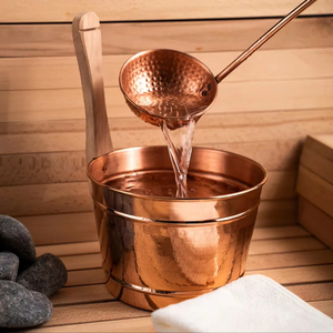 Juego de cucharón de cubo de Sauna de cobre sólido, accesorios de Spa de diseño moderno para apartamento o Villa, accesorios de baño de madera de pino Hammam - Product Image 1