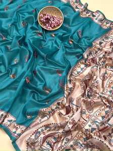 Tenue tendance de haute qualité doux Tusaar soie Saree Madhubani imprimé travail avec fabrication de chemisier de Surat à vendre - Product Image 3