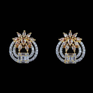 American Diamond Ear <b>Tops</b> - Golden & <b>Silver</b> - Product Image 1
