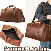 Sac de voyage en cuir véritable vintage léger et portable unisexe, sac de week-end avec compartiment pour ordinateur portable, bandoulière réglable
