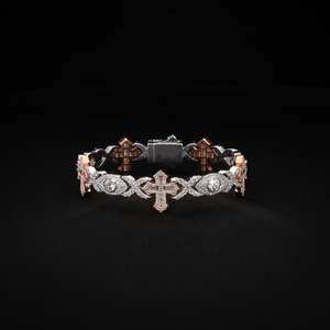 Bracelet croix en diamant Moissanite bicolore à la mode en argent sterling 925 finition or rose cadeau bijoux fins - Product Image 1