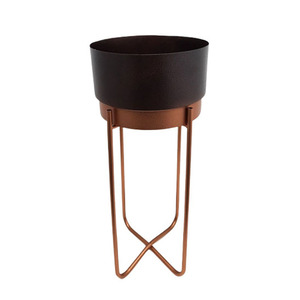 Juego de 2 macetas redondas martilladas con soporte de metal Color marrón grande para jardín y hogar sala de estar comedor decoraciones - Product Image 1