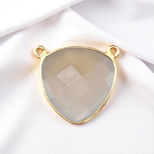 DIY Double Bail Trillion Facettes Gris Calcédoine Pierre Précieuse Plaqué Or Charme Pendentif Collier En Gros - Product Image 1