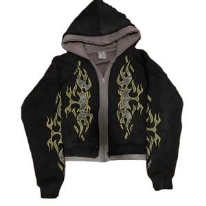 Streetwear décontracté blanc poids lourd hommes Patch broderie fermeture éclair Double couche à capuche en détresse lavé à l'acide sweats à capuche - Product Image 4