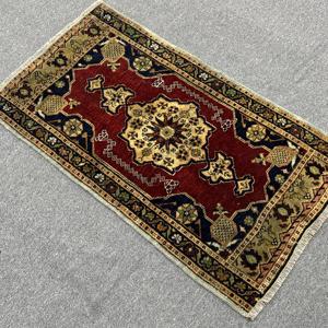 Vintage Turkish <b>Red</b> Abstract Patchwork <b>Wool</b> Rug Eco-Friendly Latex Backing 1.7x3 ft - Product Image 4