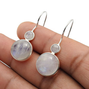 ต่างหูแฮนด์เมดพลอยเทอร์ควอยซ์ธรรมชาติสองชั้นดีไซน์ไม่เหมือนใครต่างหูเครื่องประดับโบฮีเมียนทำด้วยมือทำ925เงินสเตอร์ลิง - Product Image 4