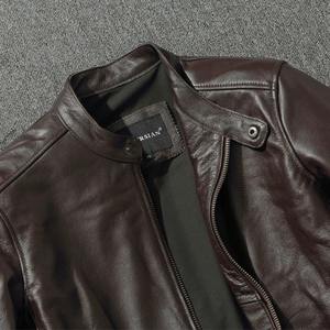 Chaqueta de cuero de vaca vintage con capucha y cuello alto, corte ajustado, con cremallera, estilo motociclista, para hombre, moda 2026 - Product Image 5