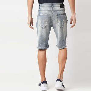 Trendy Fashionable Hip Hop Skinny <b>Jeans</b> Shorts for Men Mid <b>Waist</b> <b>Elastic</b> Closure Solid Front Logo Breathable Denim Shorts - Product Image 4