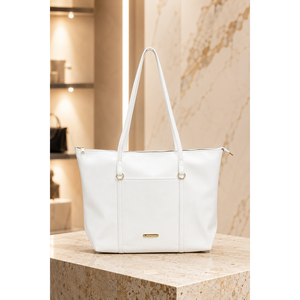 กระเป๋าถือและสะพายไหล่ PU สีขาว พร้อมอุปกรณ์เสริมฟรี - Product Image 1