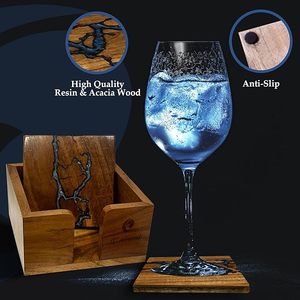 Royal Look Wood <b>Epoxy</b> Coaster Set Woven Round Design Beaded Pad Square Jute Mat for Hotel Restaurant <b>Table</b> Decorative Gift Item - Product Image 2