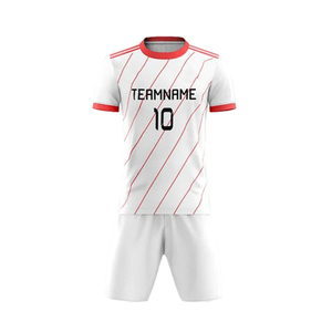 Maillot de football rayé blanc et rouge pour homme, manches courtes, col rond, respirant, en polyester, tenue d'équipe, taille adulte, coupe classique - Product Image 4