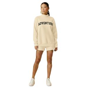 Ensemble pull à manches longues et short pour femme, coupe ample, col montant, tenue décontractée, service OEM ODM disponible - Product Image 5