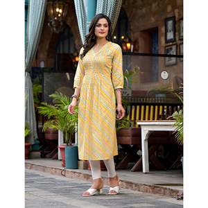 Kurti Recto Lehariya de Algodón Amarillo Hecho a Mano, Estilo Pakistaní, Vestido Indio con Salwar Lehenga, Salwar Kameez Estampado a Mano - Product Image 6