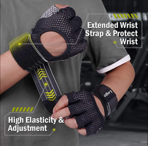 Guantes de Ciclismo Transpirables de Neopreno con Soporte para Muñeca, Diseño de Medio Dedo, Cierre con Cordones, Protección de Palma y Agarre Antideslizante para Levantamiento de Pesas - Product Image 6