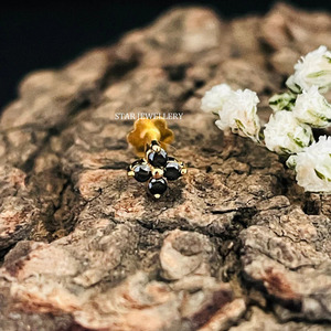 Perno de cuatro piedras de Diamante Negro natural de oro macizo de 14K para joyería fina de trago, lóbulo, Concha. - Product Image 5