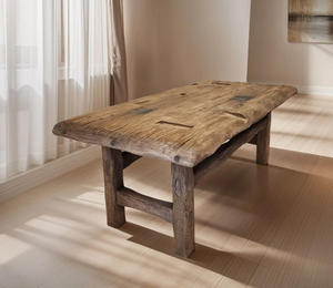 Mesa de Comedor de Madera Hecha a Mano en Estilo Rústico de Casa de Campo, Mesa de Madera con Mango Reciclado para Muebles de Comedor - Product Image 2