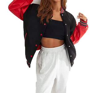 Produit le plus tendance Veste en cuir décontractée pour femme avec col montant Vestes universitaires Letterman personnalisées - Product Image 2