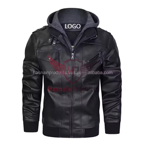 <b>Men</b> Leather Jacket for <b>Biker</b> Genuine Top Quality Material Jacket <b>Men</b> Premium Hooded Bomber Thick Leather Hooded Jacket - Product Image 5