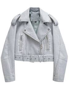 Manteau d'hiver pour femmes avec veste en cuir de style explosion Nouvelles dames Short Denim Lapel Outwear Fashion Trend Tops - Product Image 5