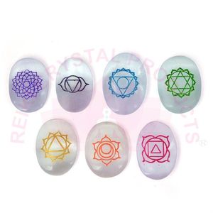 Selenite 7 <b>Chakra</b> Engraved <b>Crystal</b> <b>Set</b> for Reiki Healing - Product Image 3