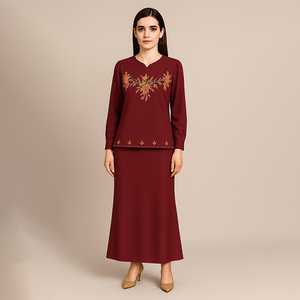 Conjunto modesto de 2 piezas para mujer bordado islámico Abaya poliéster Ramadán moderno de talla grande antiestático transpirable bodas - Product Image 1