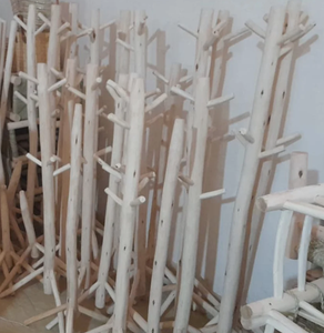 Freestanding Scandinavian Rustic Wooden <b>Coat</b> Rack-Handmade Tree Stand <b>with</b> 6 <b>Hooks</b> & 6 <b>Shelves</b> for Living Room - Product Image 4