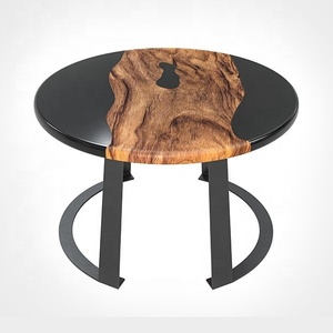 Dessus de table en bois de rivière en résine époxy noire Diamètre de 4 pieds Dessus de table basse fait à la main Fabricant et exportateur indiens - Product Image 2
