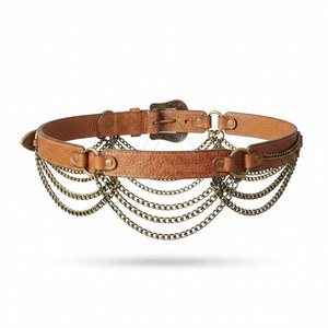 Cinturón de cuero genuino con cadena en capas, correas y hebilla decorativa, accesorio de moda para mujeres, para fiestas y atuendos casuales. - Product Image 2