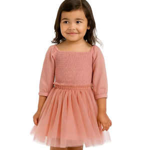 Indian Supply New Design Dusty Rose Smocked Dress For Girls Partywear Dress for Export In Bulk Price - Product Image 1