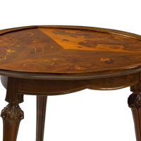 Table basse ronde en bois massif avec pieds sculptés à grain flammé, table d'appoint vintage pour salon