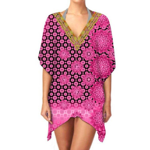 ชุดเดรสคาฟตันสั้นสำหรับผู้หญิงชุดเดรสลำลองคอวีระบายอากาศได้ดีสำหรับฤดูร้อน - Product Image 6