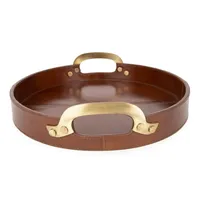 Plateau de service traditionnel plateau de service rond en cuir de haute qualité avec poignée en métal personnaliser la taille disponible à bas prix